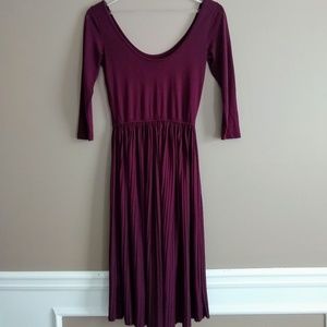 Topshop Pleated Burgundy Midi Dress 3/4 sleeve -4